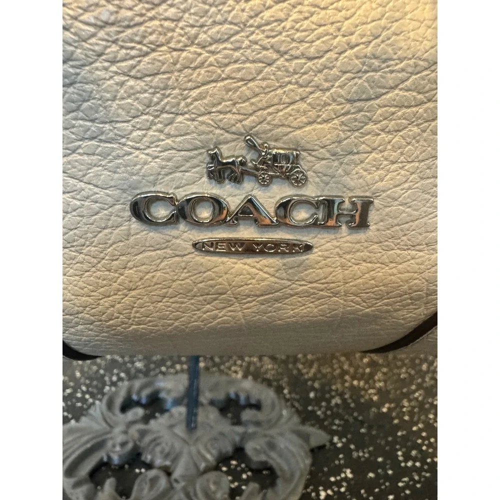 Coach Pebbled Leather Drawstring Bucket Bag Cream Tan Silver Tone Hardware - Picture 2 of 14